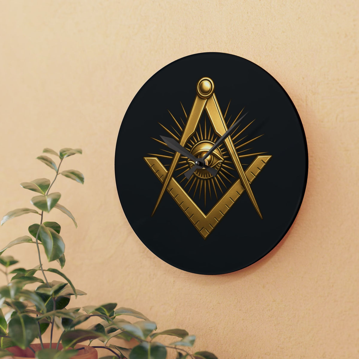 Master Mason Blue Lodge Clock - Square & Compass with All Seeing Eye on Acrylic Dial - Bricks Masons