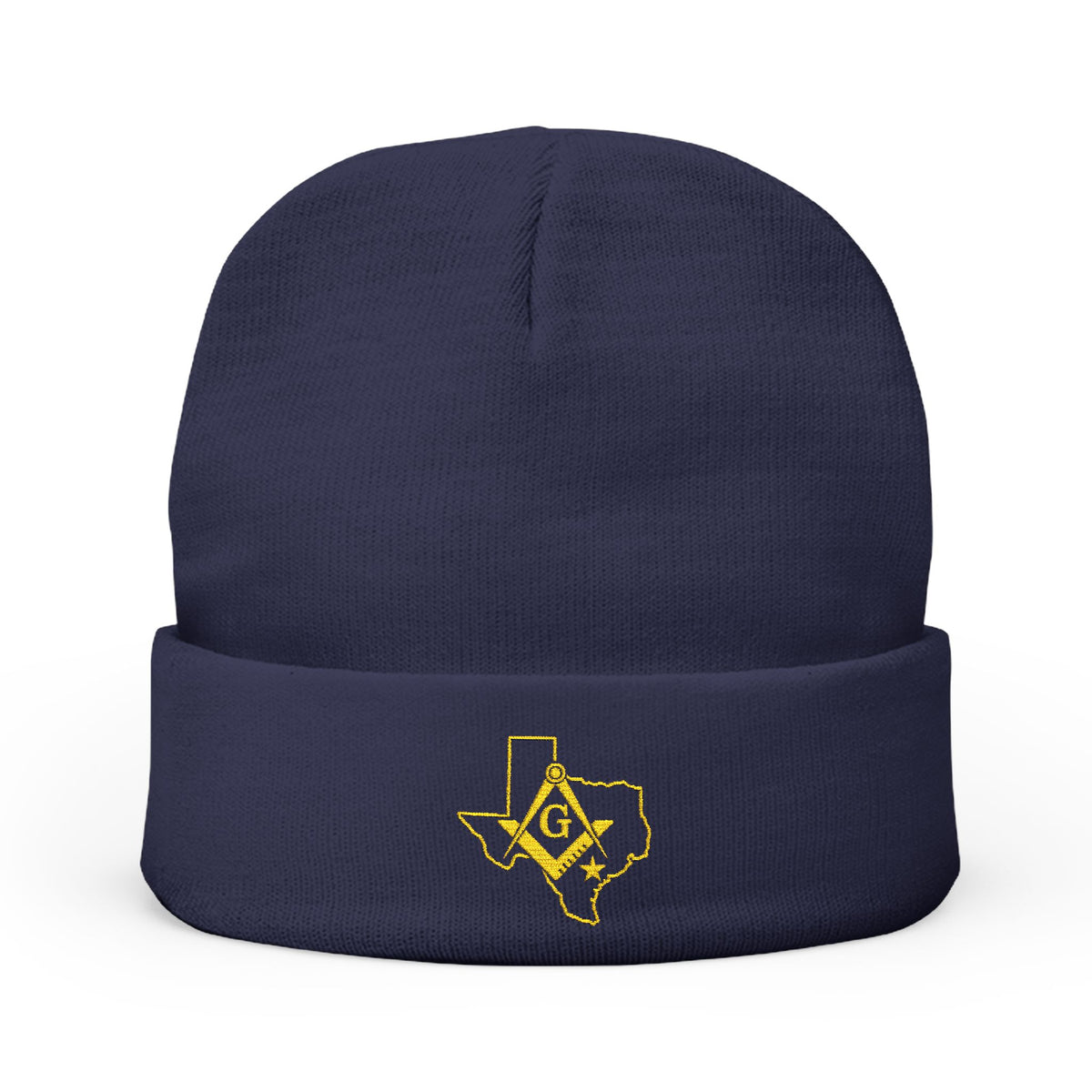 Master Mason Blue Lodge Beanie - Knit Embroidery Gold Square & Compass G Texas Mason - Bricks Masons