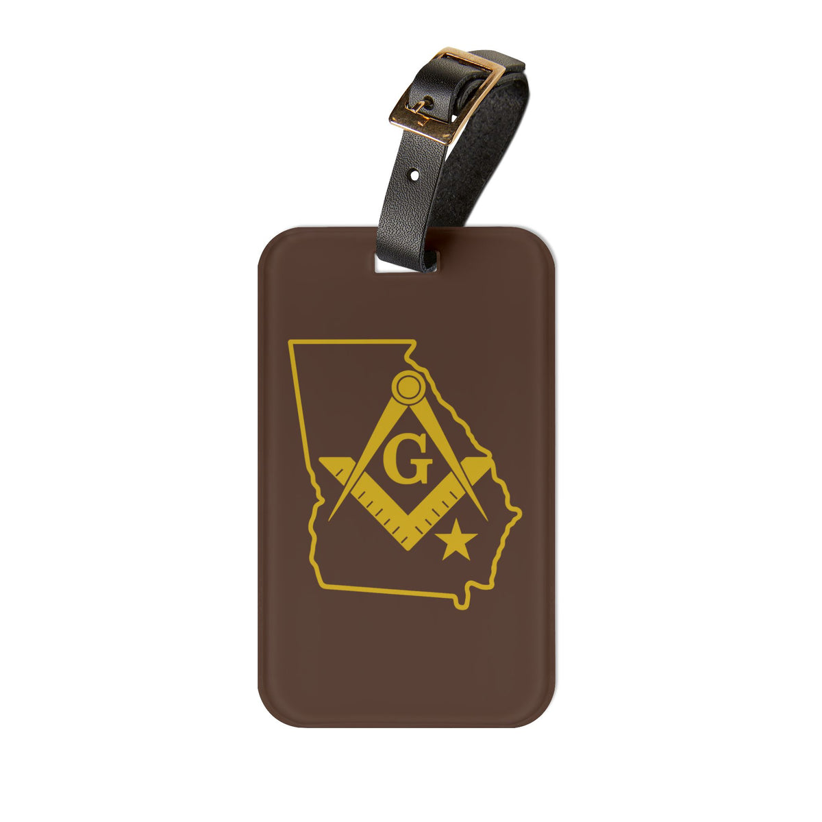 Master Mason Blue Lodge Luggage Tag - Georgia Mason With Black Leather Strap - Bricks Masons