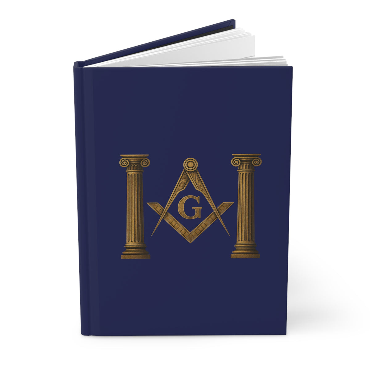 Master Mason Blue Lodge Journal - Gold Square & Compass G with Twin Pillars - Bricks Masons