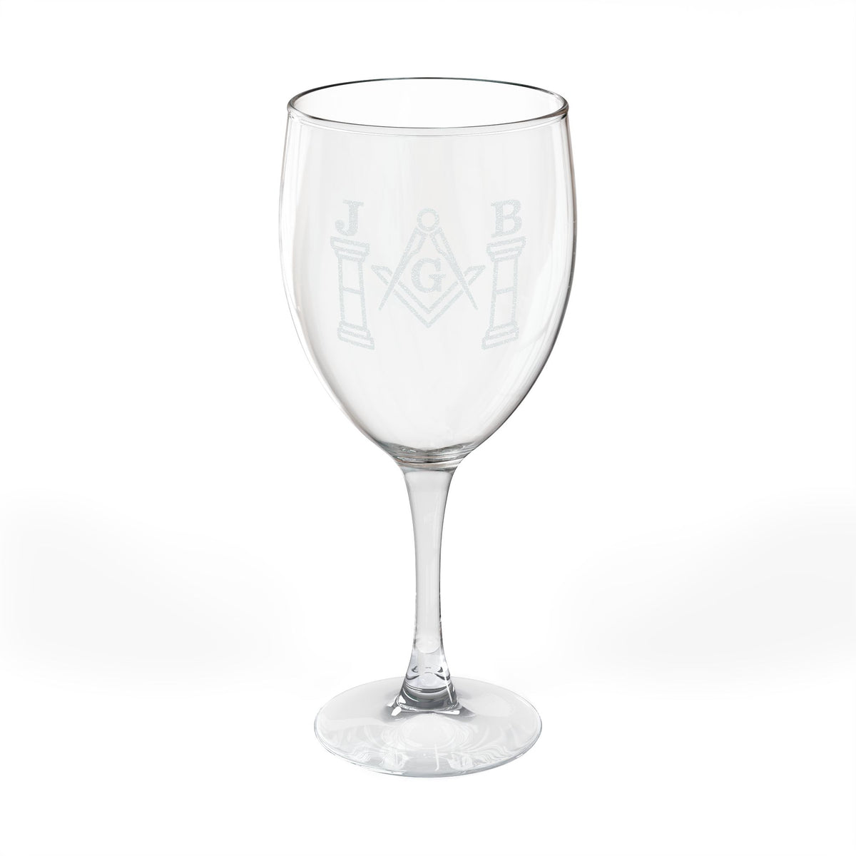 Master Mason Blue Lodge Wine Glass - Square & Compasses with J&B Pillars Emblem