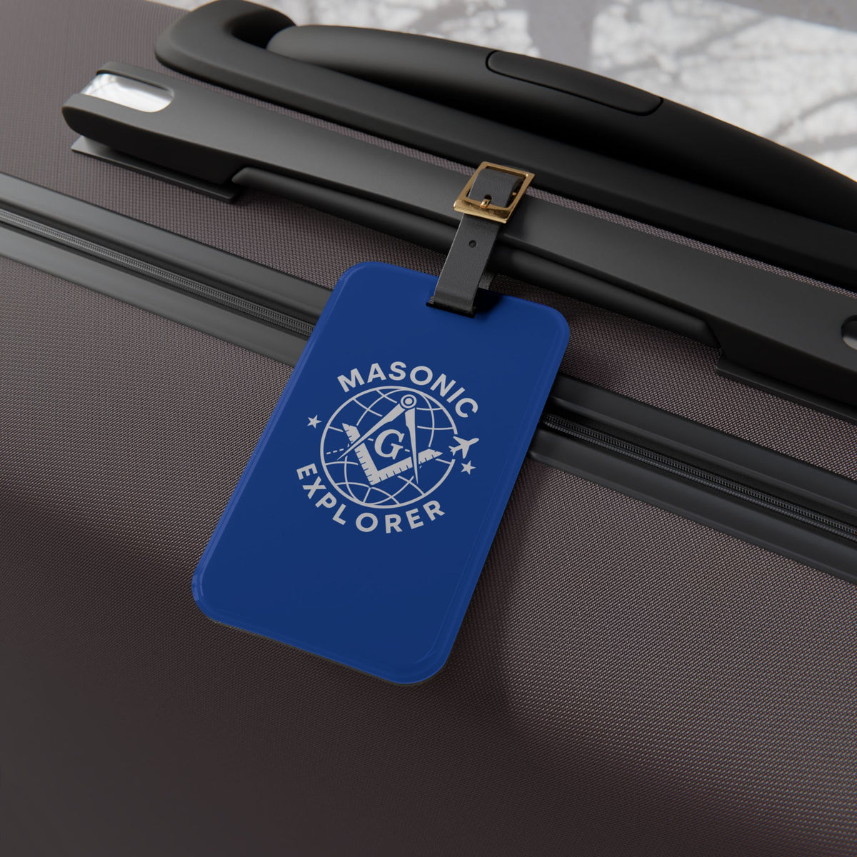 Master Mason Blue Lodge Luggage Tag - Blue Masonic Explorer With Leather Strap - Bricks Masons