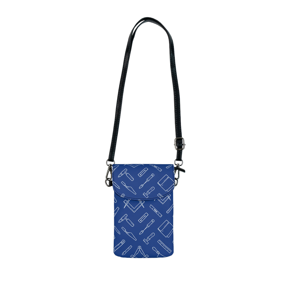 Master Mason Blue Lodge Cell Phone Wallet - Blue Masonic Tools Microfiber Leather - Bricks Masons