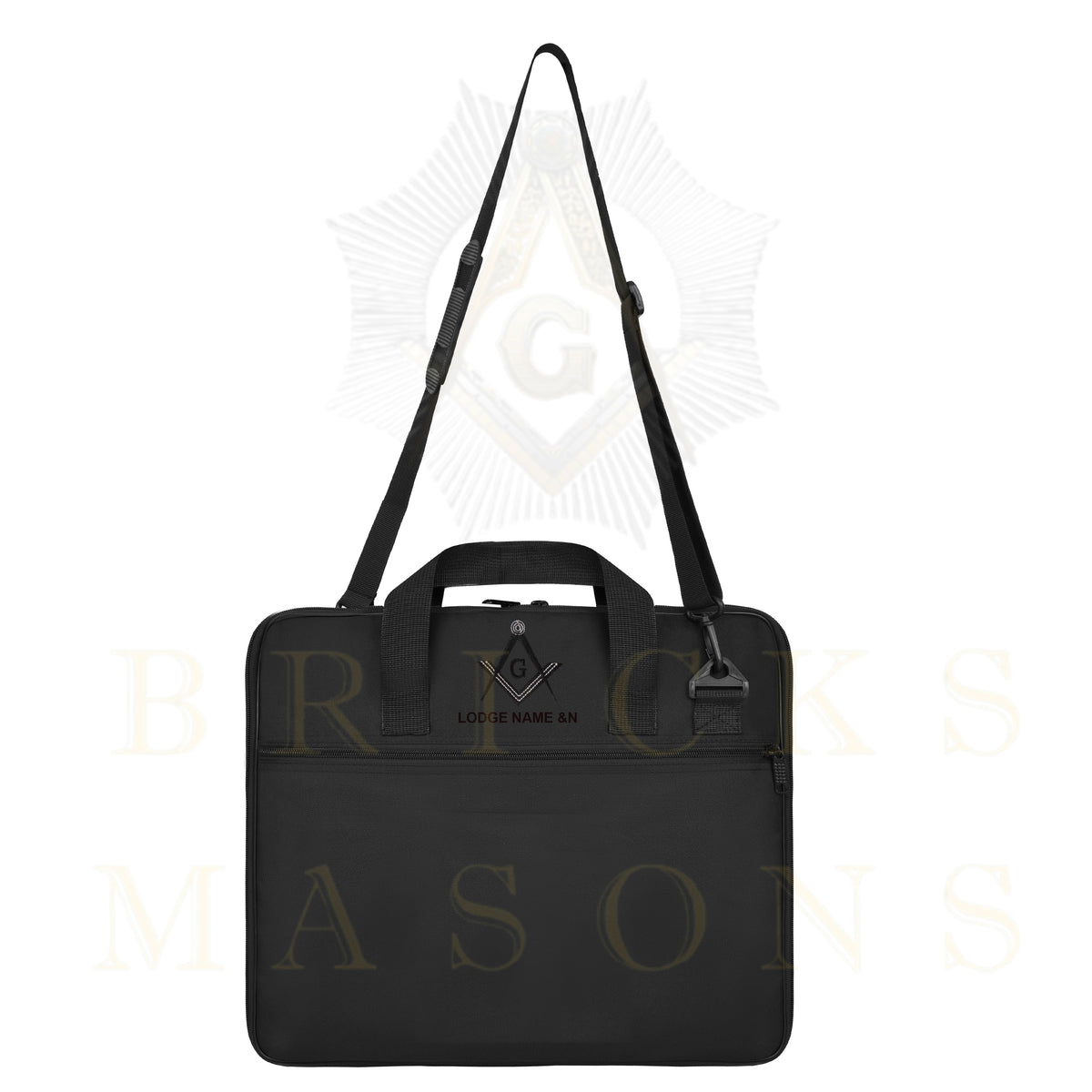Master Mason Blue Lodge Apron Case - Black Cordura With Embroidered Square & Compass - Bricks Masons
