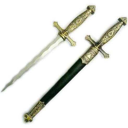 Fellowcraft Blue Lodge Dagger - Square Compass Brass Sword Knife Snake Flaming Blade / Black Scabbard 15.5" - Bricks Masons