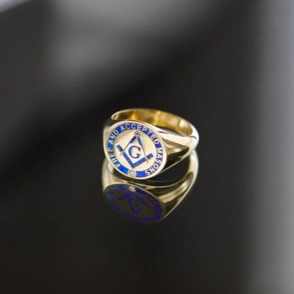 Master Mason Blue Lodge Ring - 10K To 18K Gold Free & Accepted Masons - Bricks Masons