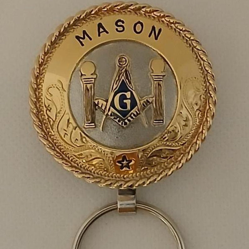 Master Mason Blue Lodge Keychain - Handcrafted Square & Compass G with Double Columns - Bricks Masons