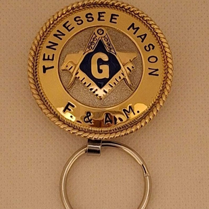 Master Mason Blue Lodge Keychain - Handcrafted Tennessee Mason Gold & Blue Square Compass G - Bricks Masons