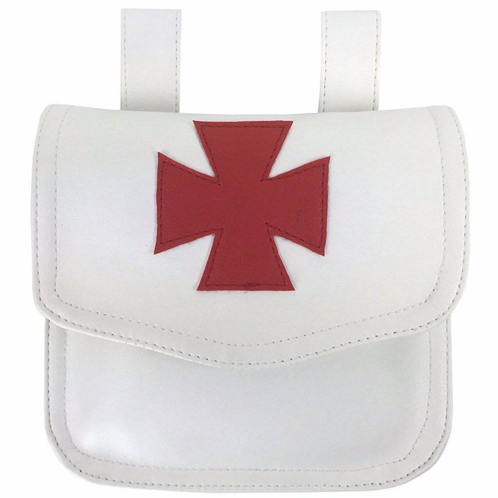 Knights Templar Commandery Alms Bag - White Leather - Bricks Masons