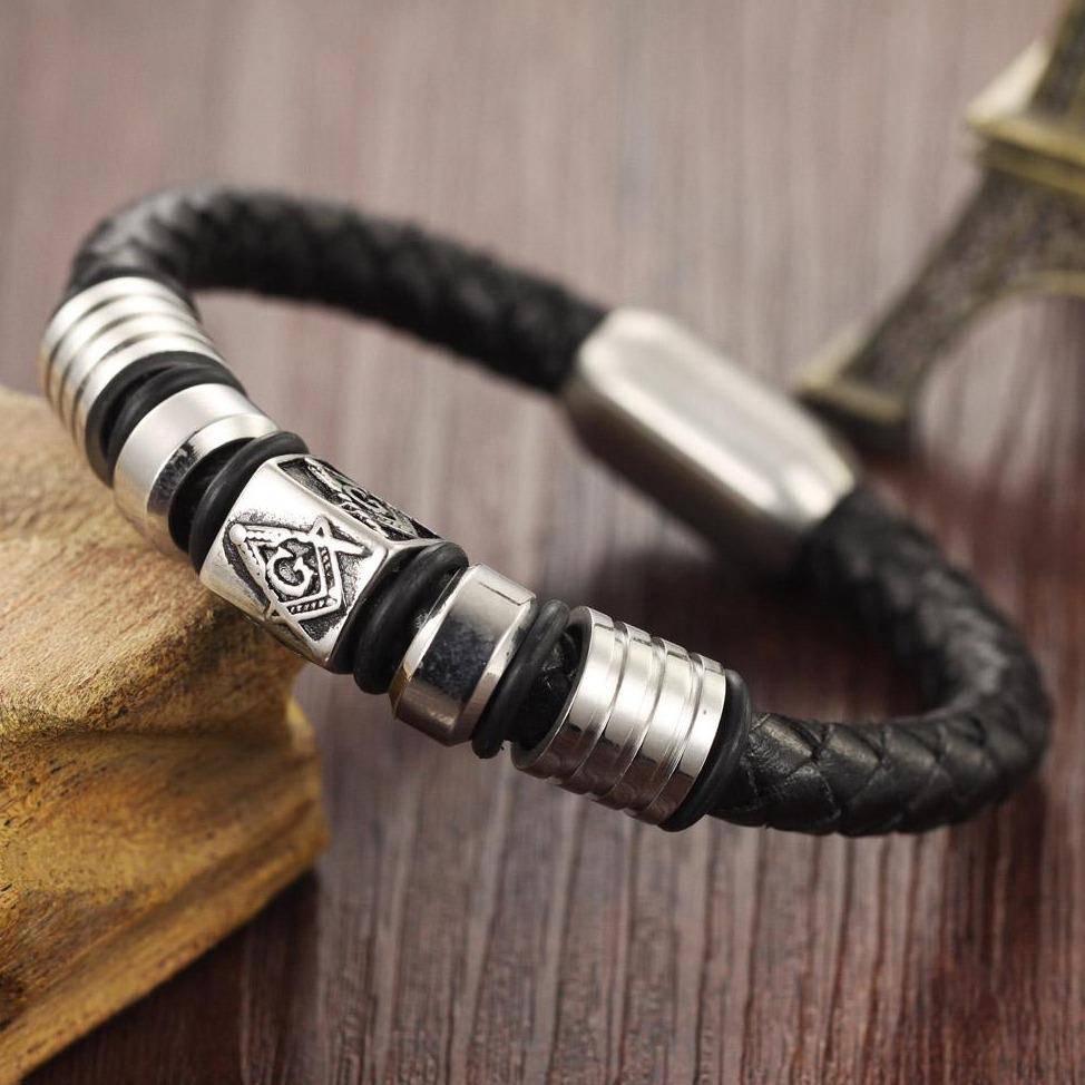 Master Mason Blue Lodge Bracelet Compass and Square G Leather