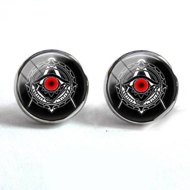 Master Mason Blue Lodge Earring - Round Form With Red All Seeing All - Bricks Masons