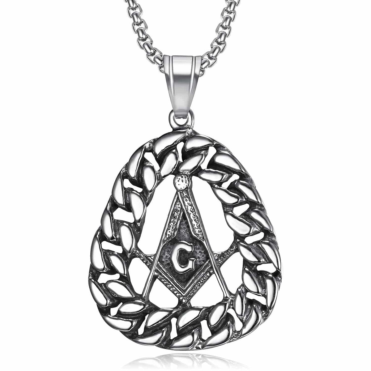 Master Mason Blue Lodge Necklace - Compass & Square G Stainless Steel - Bricks Masons