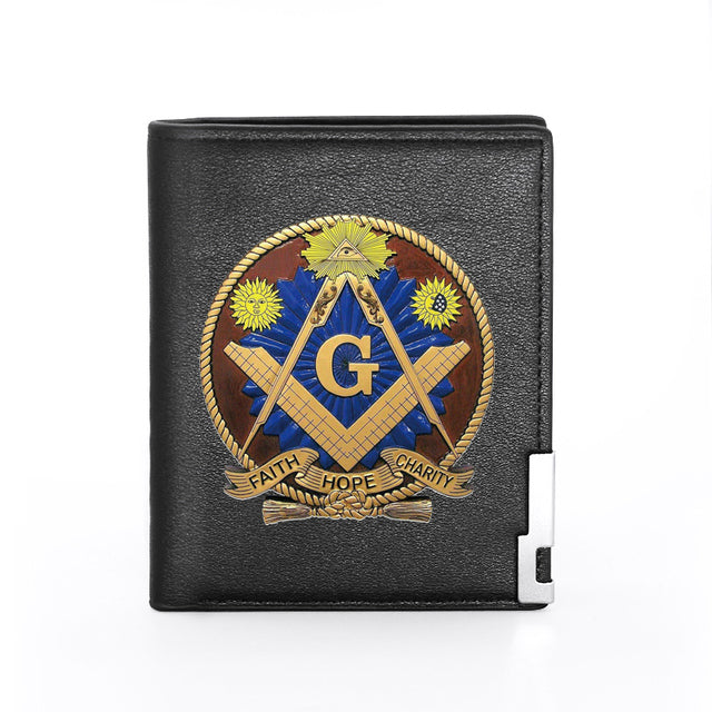 Master Mason Blue Lodge Wallet - PU Leather Vintage Square and Compass G & Credit Card Holder (26 variants) - Bricks Masons