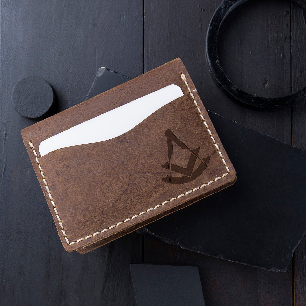 Past Master Blue Lodge Wallet - Brown Leather With Multiple Ccompartments - Bricks Masons