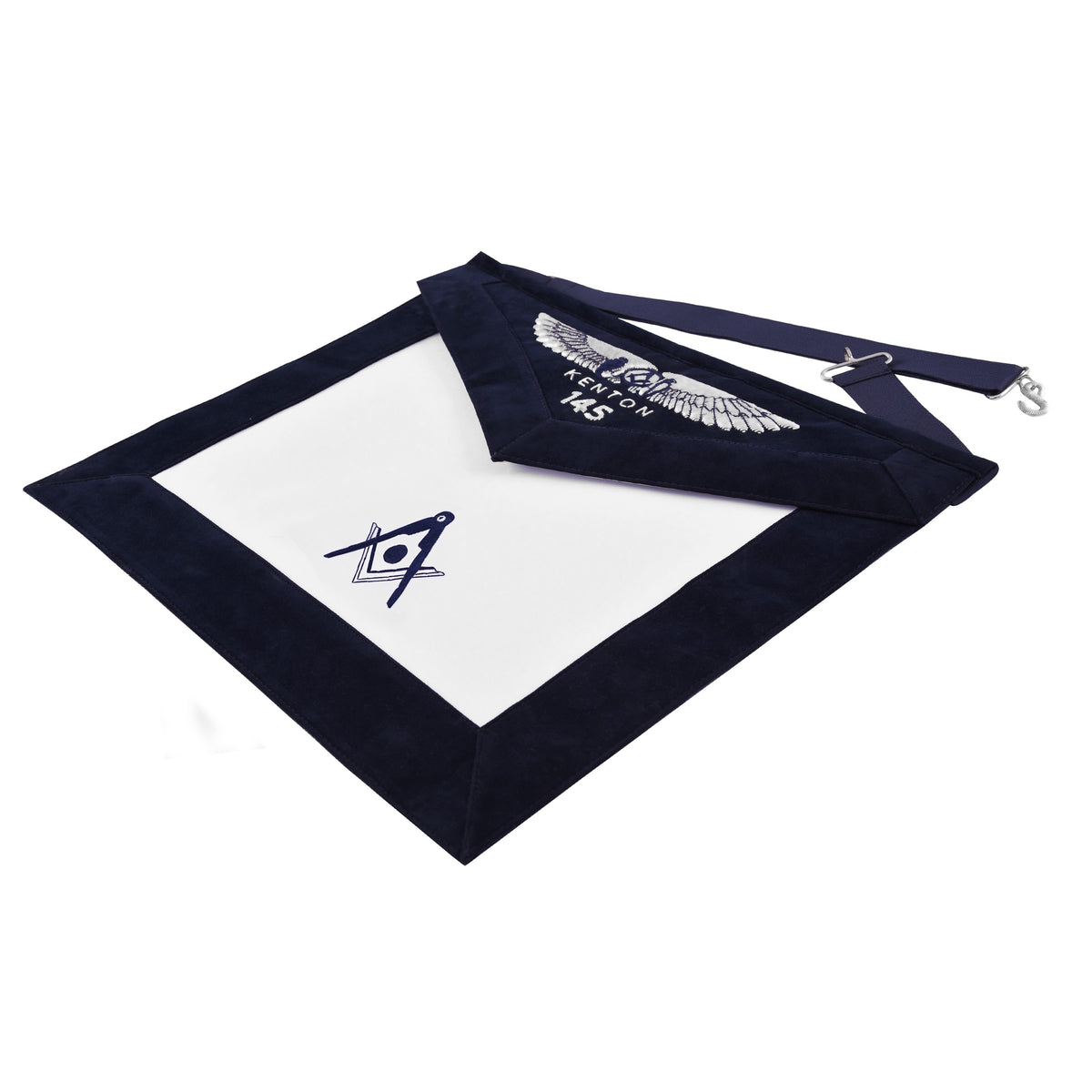 Senior Deacon Blue Lodge Officer Apron - Kenton Lodge Navy Velvet With Silver Embroidery Thread - Bricks Masons