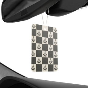 Master Mason Blue Lodge Car Air Freshener - Checkered Square & Compass G Print - Bricks Masons