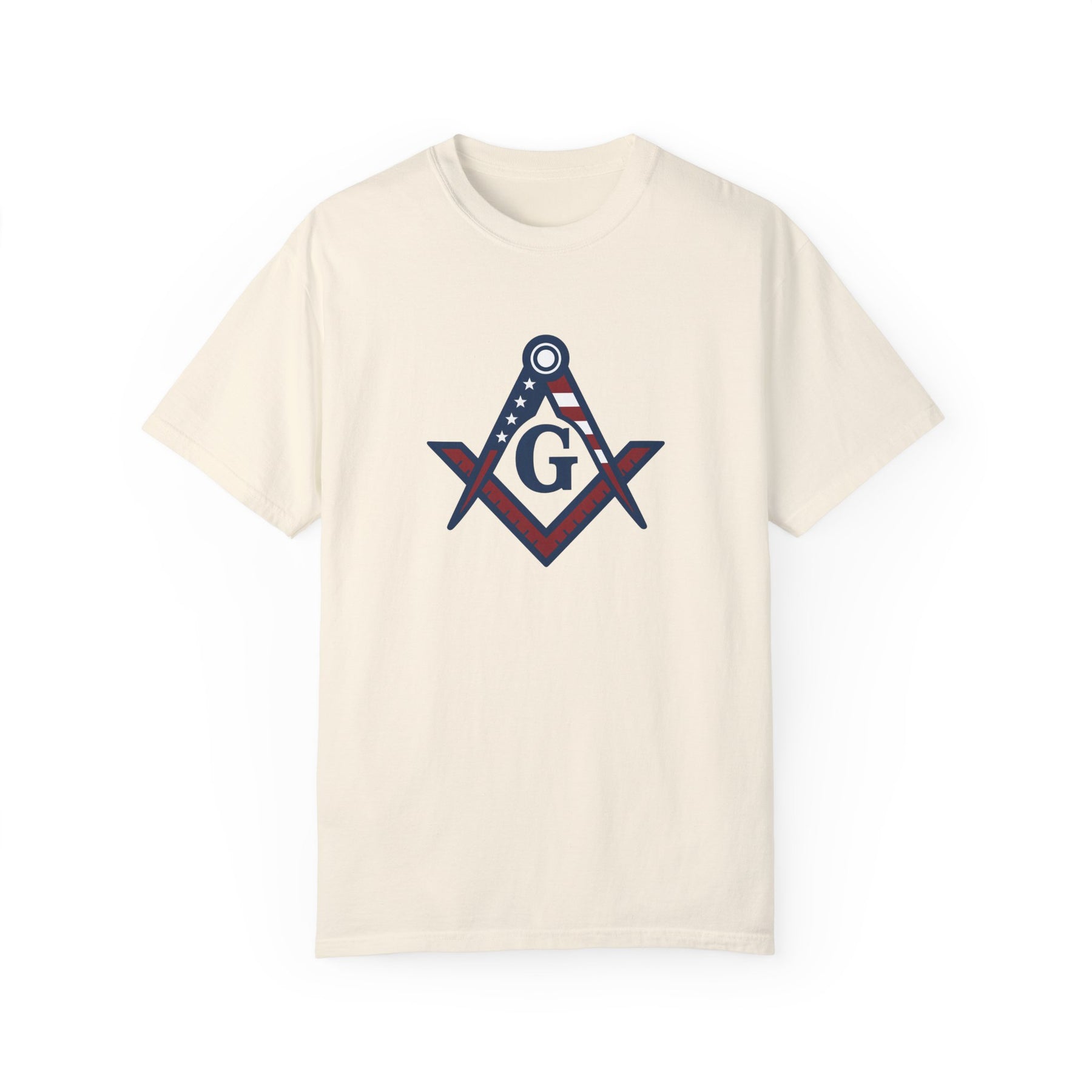 Master Mason Blue Lodge T-Shirt - Garment-Dyed USA Flag Mason - Bricks Masons