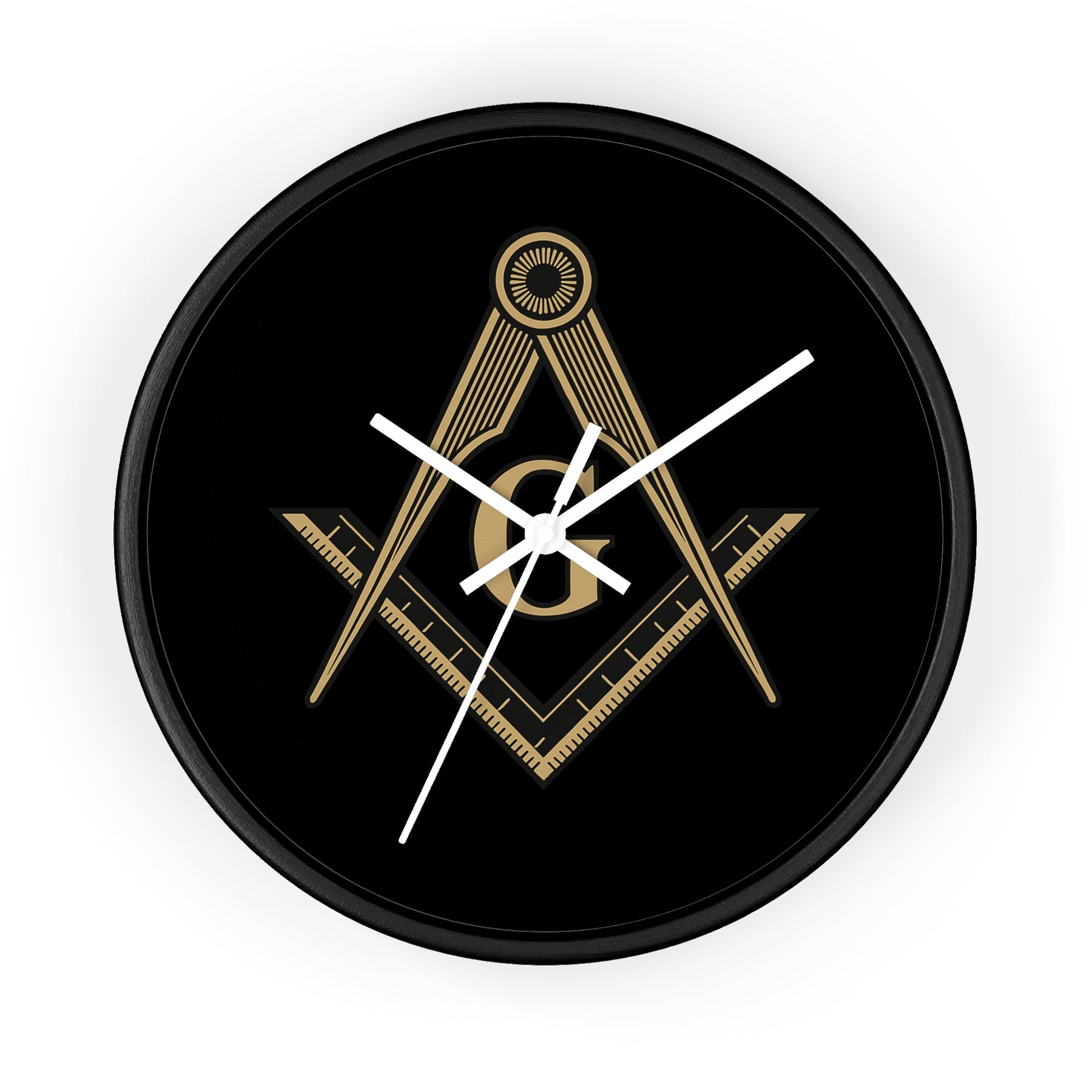 Master Mason Blue Lodge Clock - Golden S&C G on Black Dial - Bricks Masons