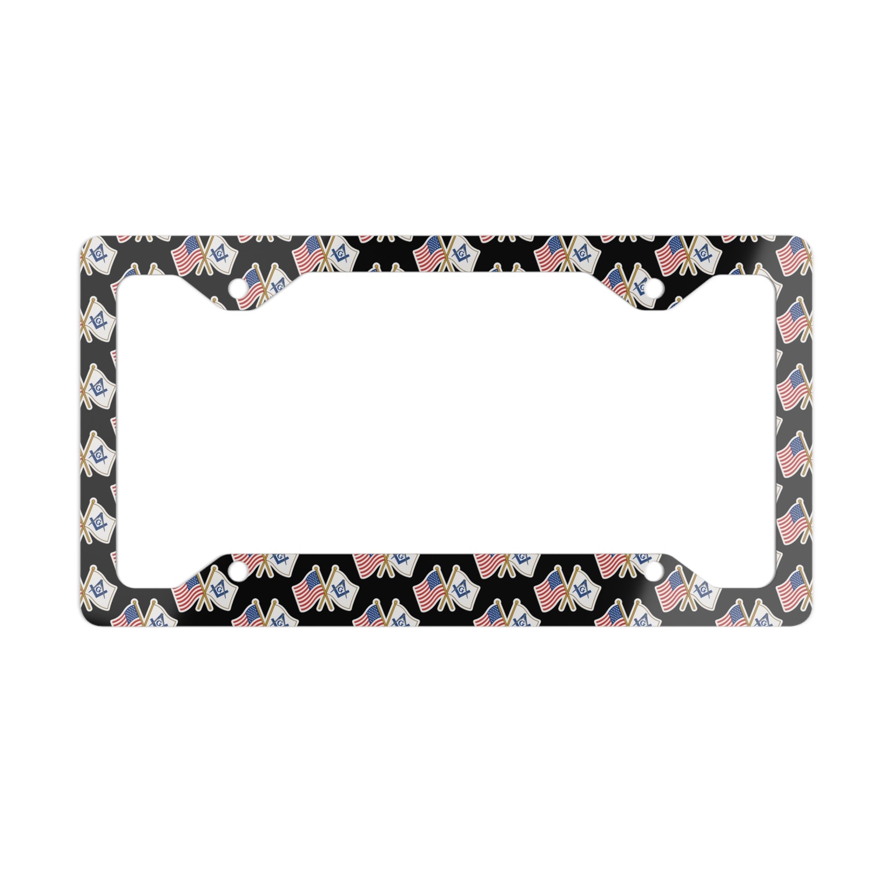 Master Mason Blue Lodge License Plate Frame - Crossed Flags Pattern - Bricks Masons