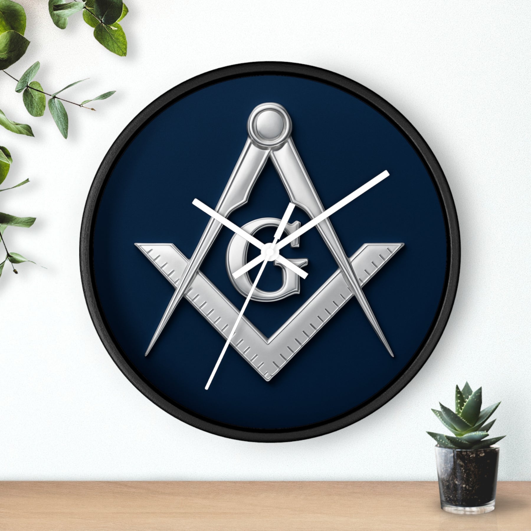 Master Mason Blue Lodge Clock - S&C G Emblem on Wood Frame - Bricks Masons