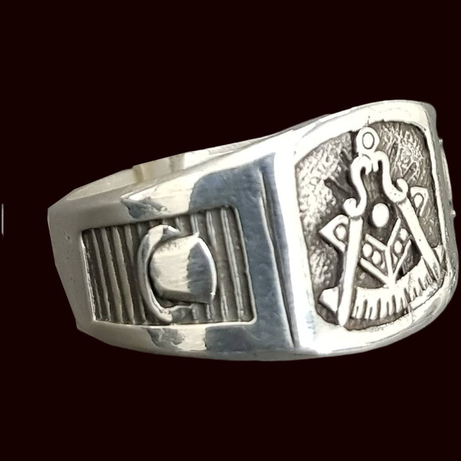 Masonic Ring Plumb Line Spade Silver Masonry 1.4 cm Art 1095 - Bricks Masons