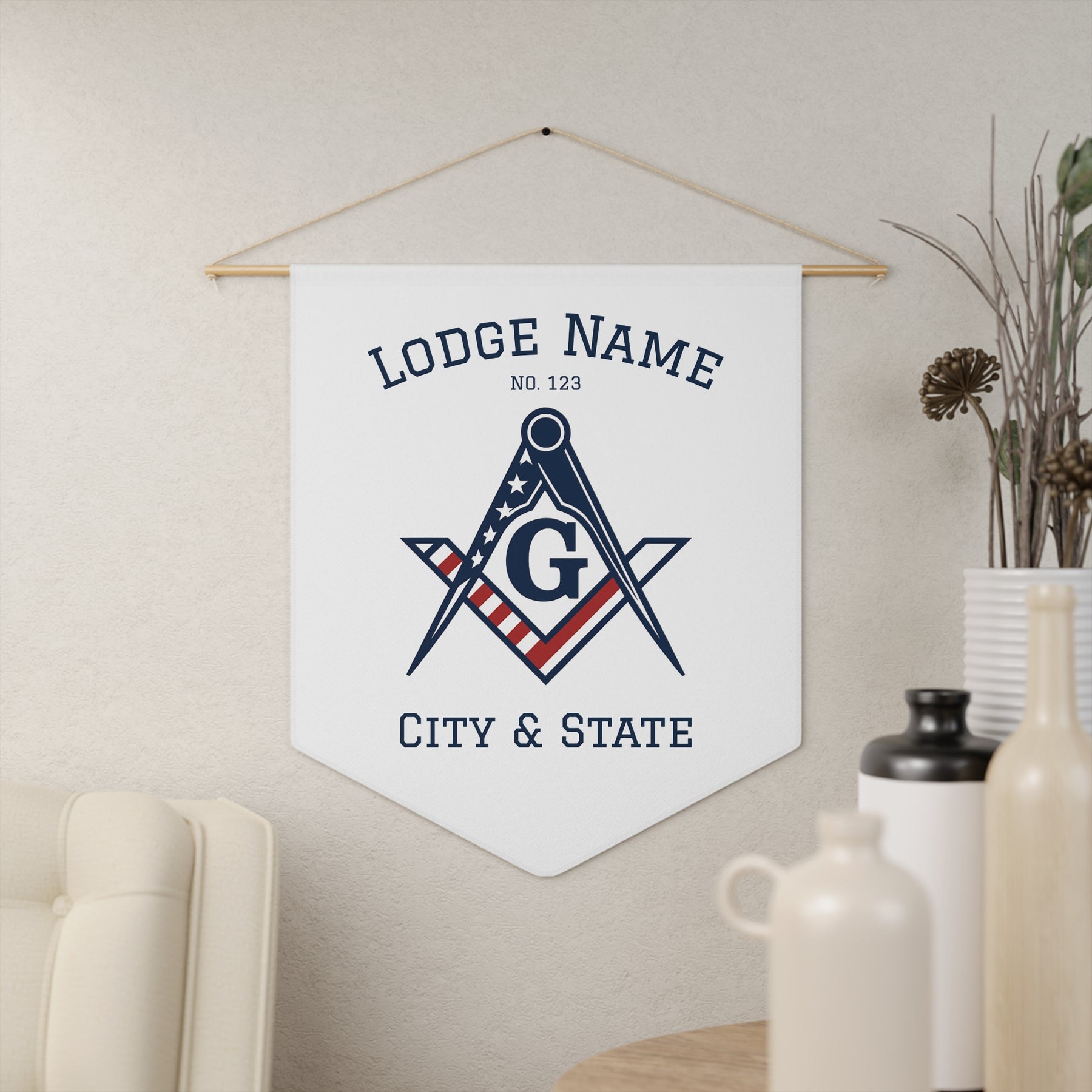 Master Mason Blue Lodge Pennant - Personalized Polyester Twill US Flag - Bricks Masons