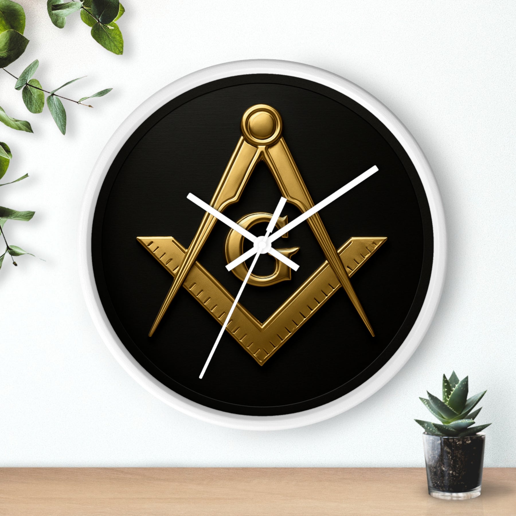 Master Mason Blue Lodge Clock - S&C with G Design on Wood Frame - Bricks Masons