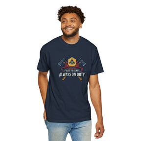 Master Mason Blue Lodge T-Shirt - Garment-Dyed Firefighter Tee - Bricks Masons