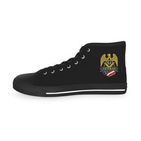Master Mason Blue Lodge Sneaker - High Top Black & White Sole Black Canvas Veteran Mason - Bricks Masons