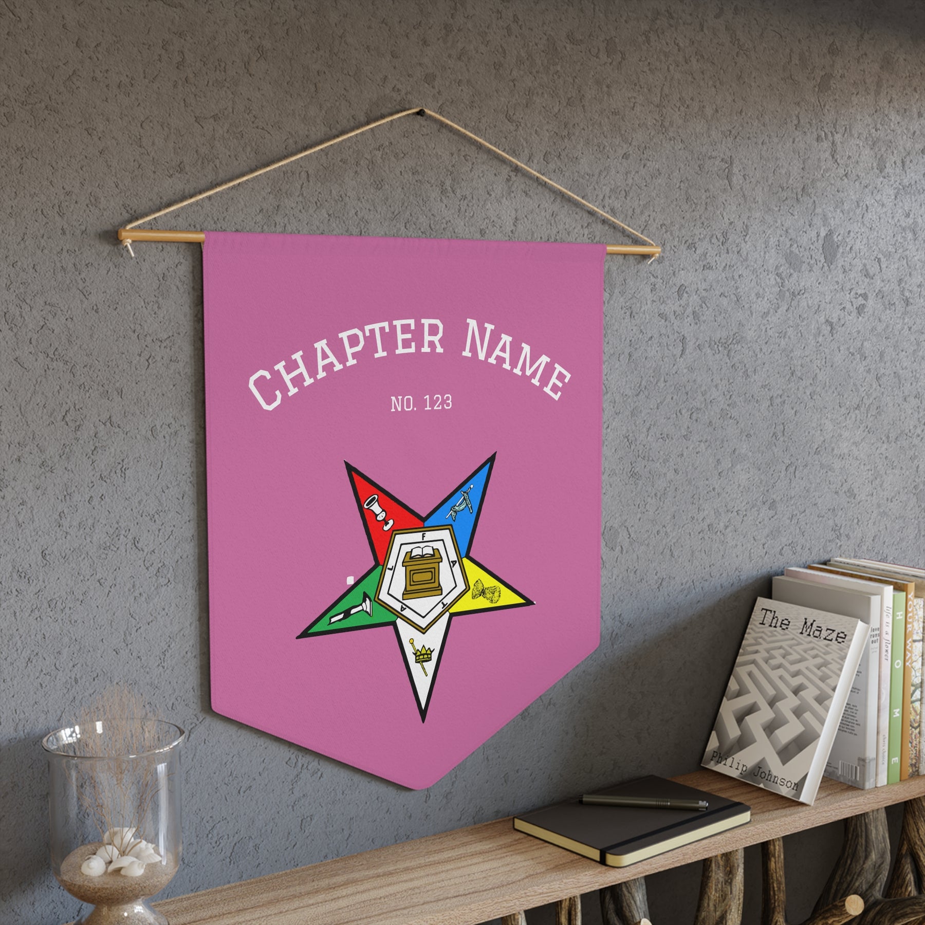 OES Pennant - Pink & Colorful Star With Personalization - Bricks Masons