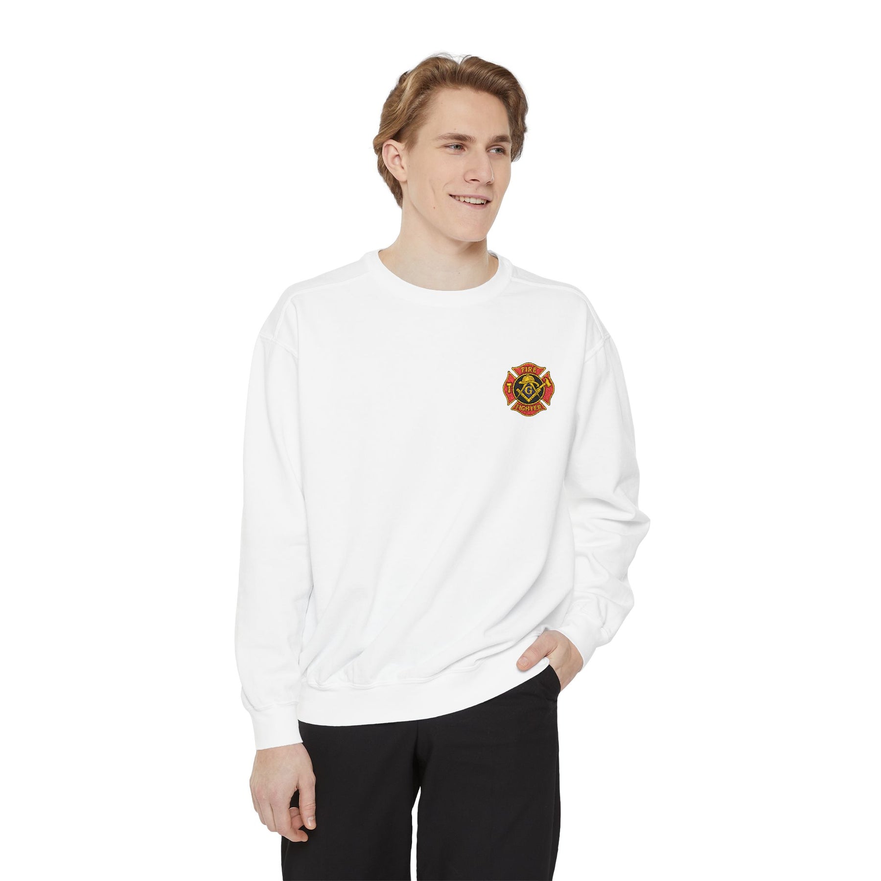 Master Mason Blue Lodge Sweatshirt - Embroidered Emblem Fire Fighter - Bricks Masons