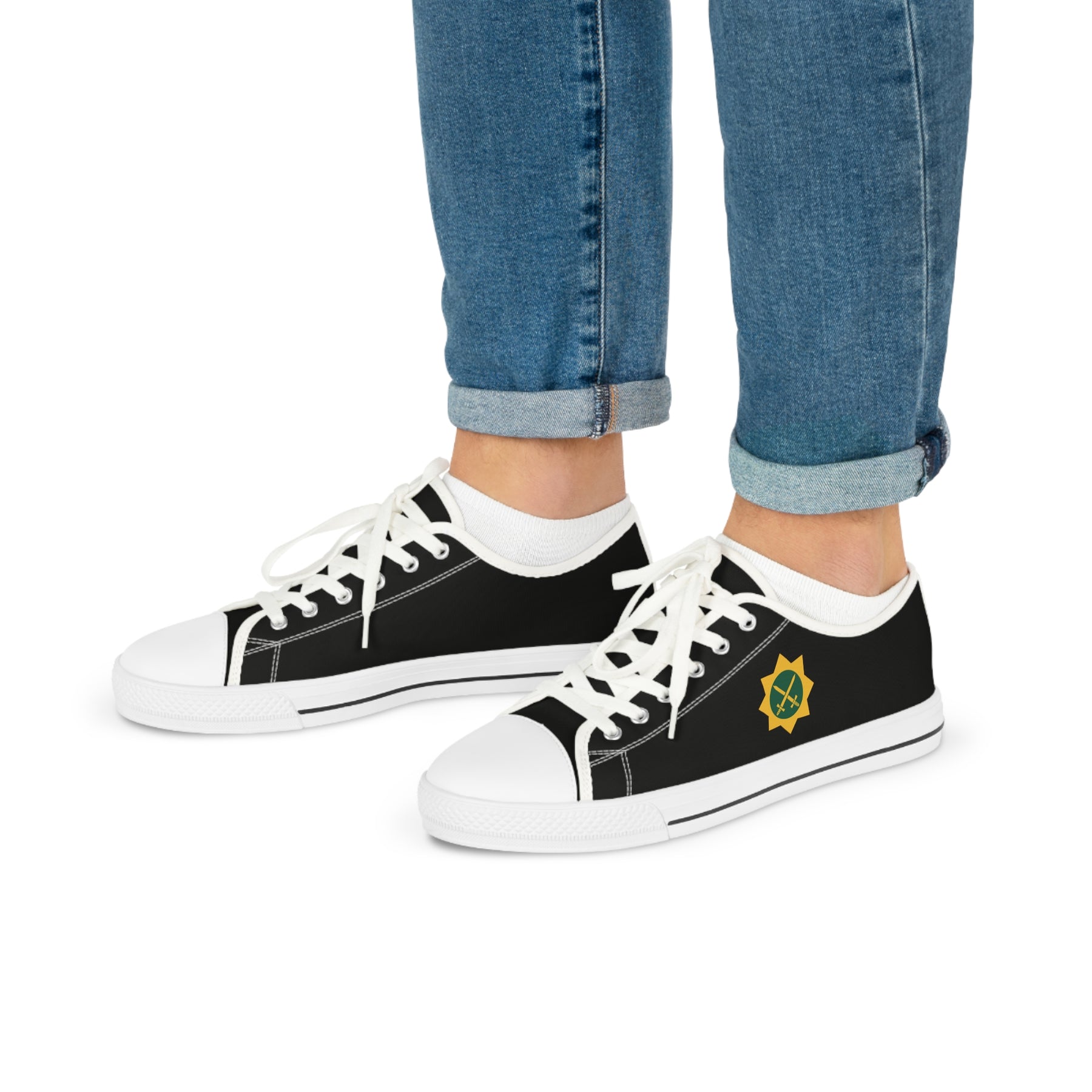 Red Cross of Babylone Sneaker - Low Top Sneaker Black & White Gold & Green Emblem - Bricks Masons