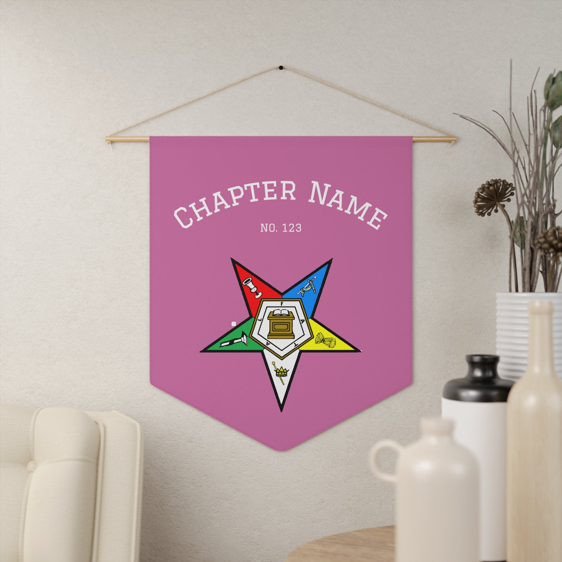 OES Pennant - Pink & Colorful Star With Personalization - Bricks Masons