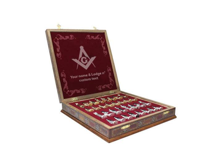 Master Mason Blue Lodge Chess Set - Wood Mosaic Pattern