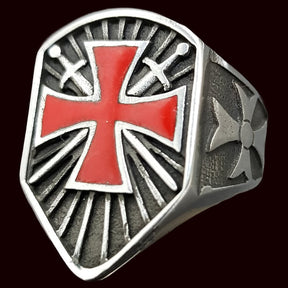 Templar Cross Ring, Enameled Silver, 2.5 x 1.7 cm, 14 g, Art. 1319 - Bricks Masons