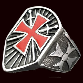 Templar Cross Ring, Enameled Silver, 2.5 x 1.7 cm, 14 g, Art. 1319 - Bricks Masons