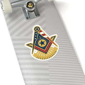 Past Master Blue Lodge Sticker Decal - Kiss-Cut US Flag - Bricks Masons