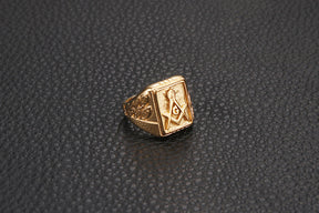 Master Mason Blue Lodge Ring - Gold Titanium Steel - Bricks Masons