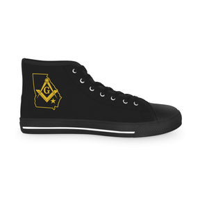 Master Mason Blue Lodge Sneaker - High Top Black & White Sole Georgia Map Mason - Bricks Masons