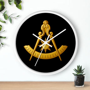 Past Master Blue Lodge Clock - Compass Sun & Quadrant Symbol with Wooden Frame - Bricks Masons