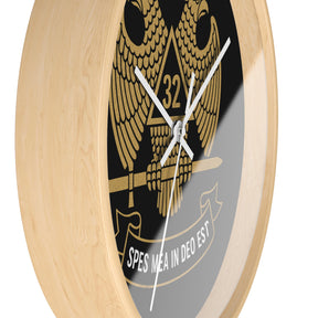 32nd Degree Scottish Rite Clock - Double Headed Eagle on Black Dial with Motto - Bricks Masons