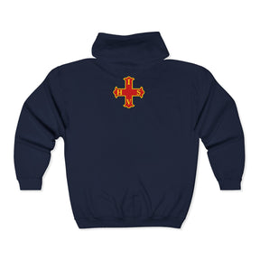 Red Cross of Constantine Hoodie - Zip Up Jacket Embroidered Front & Rear - Bricks Masons