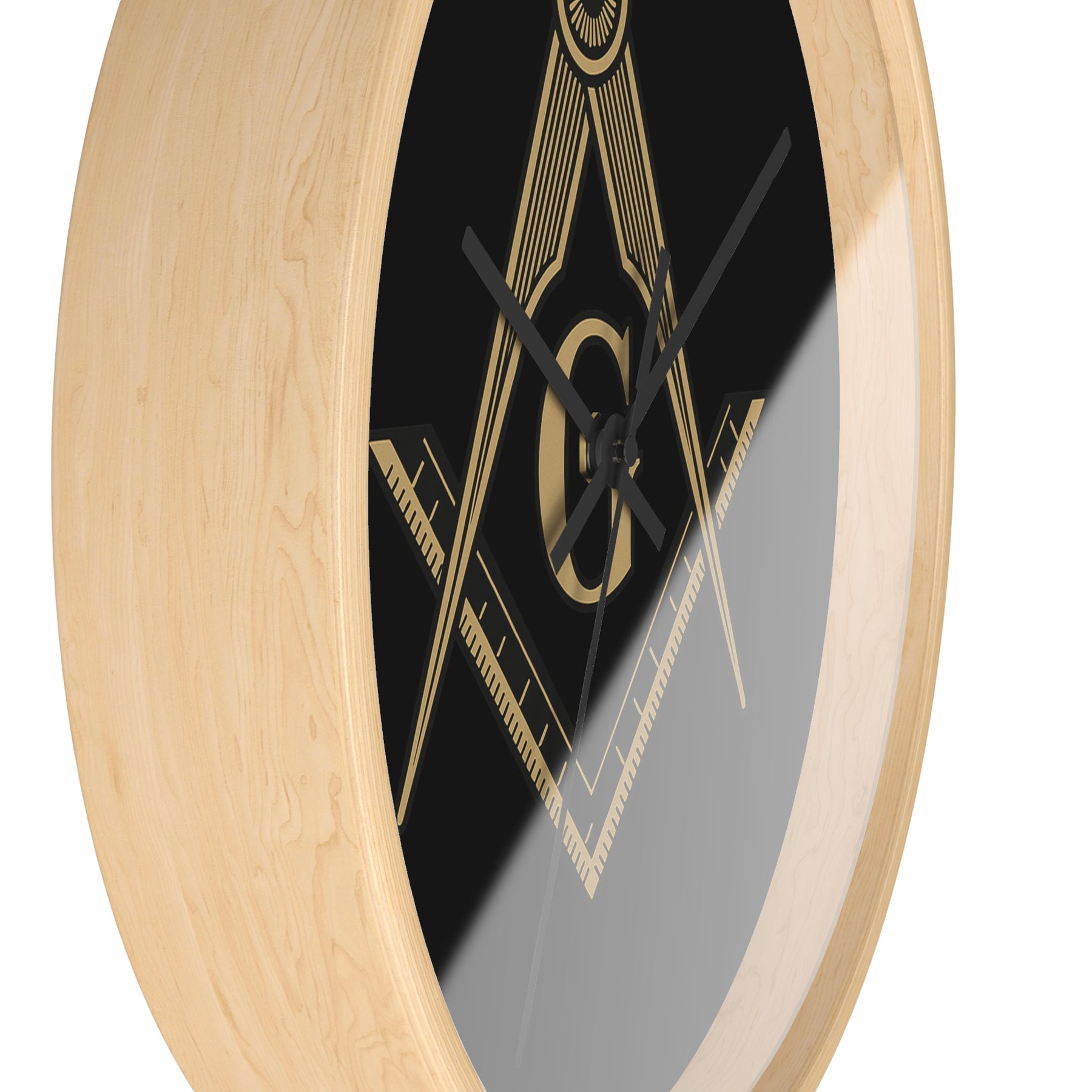 Master Mason Blue Lodge Clock - Golden S&C G on Black Dial - Bricks Masons
