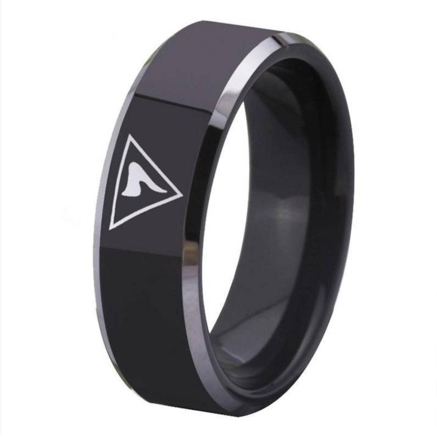 14th Degree Scottish Rite Ring - Black Tungsten Carbide Personalizable - Bricks Masons