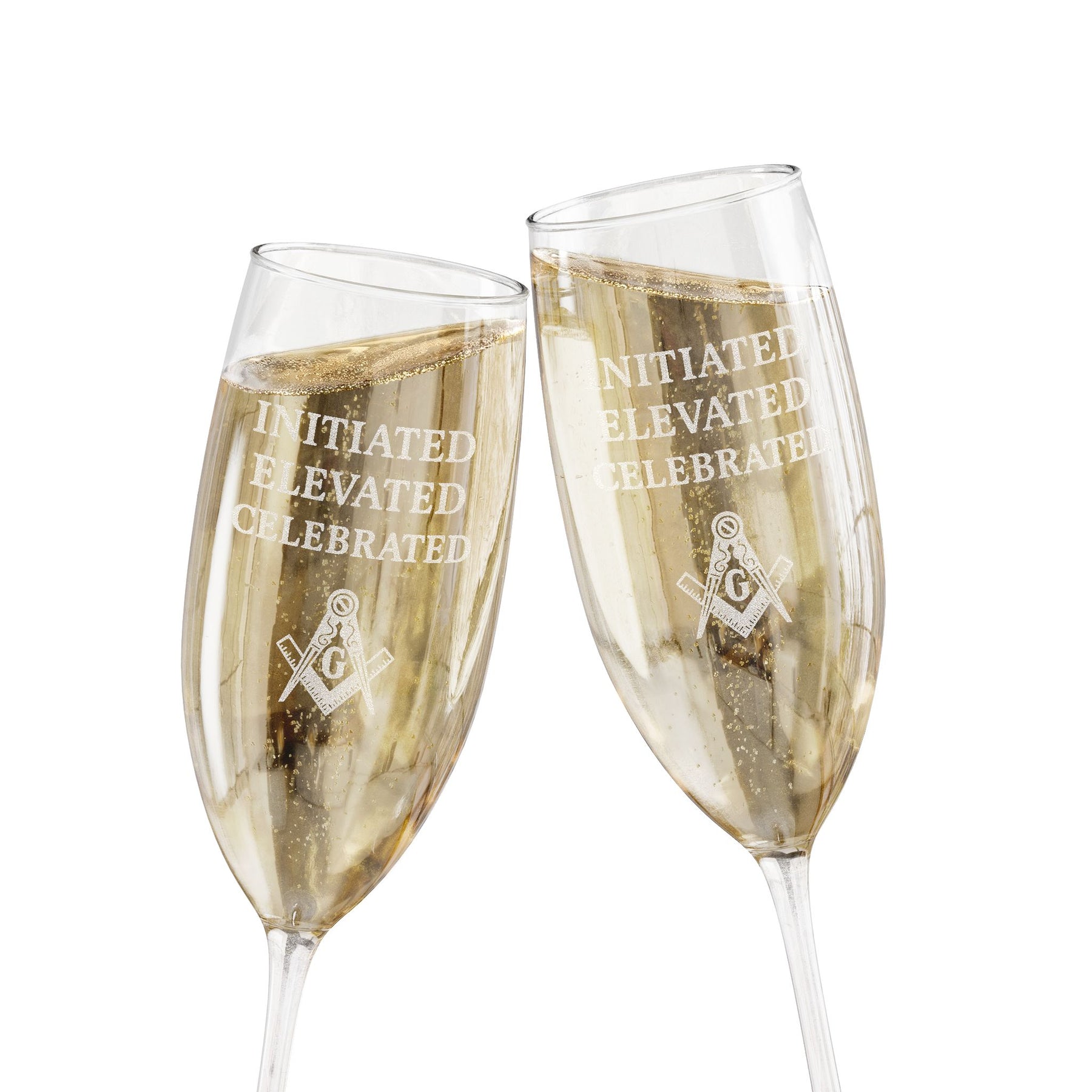 Master Mason Blue Lodge Champagne Flute - S&C G Initiated Elevated Celebrated