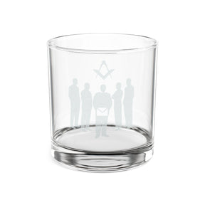 Master Mason Blue Lodge Whiskey Glass - Brotherhood Standing Figures Square & Compass