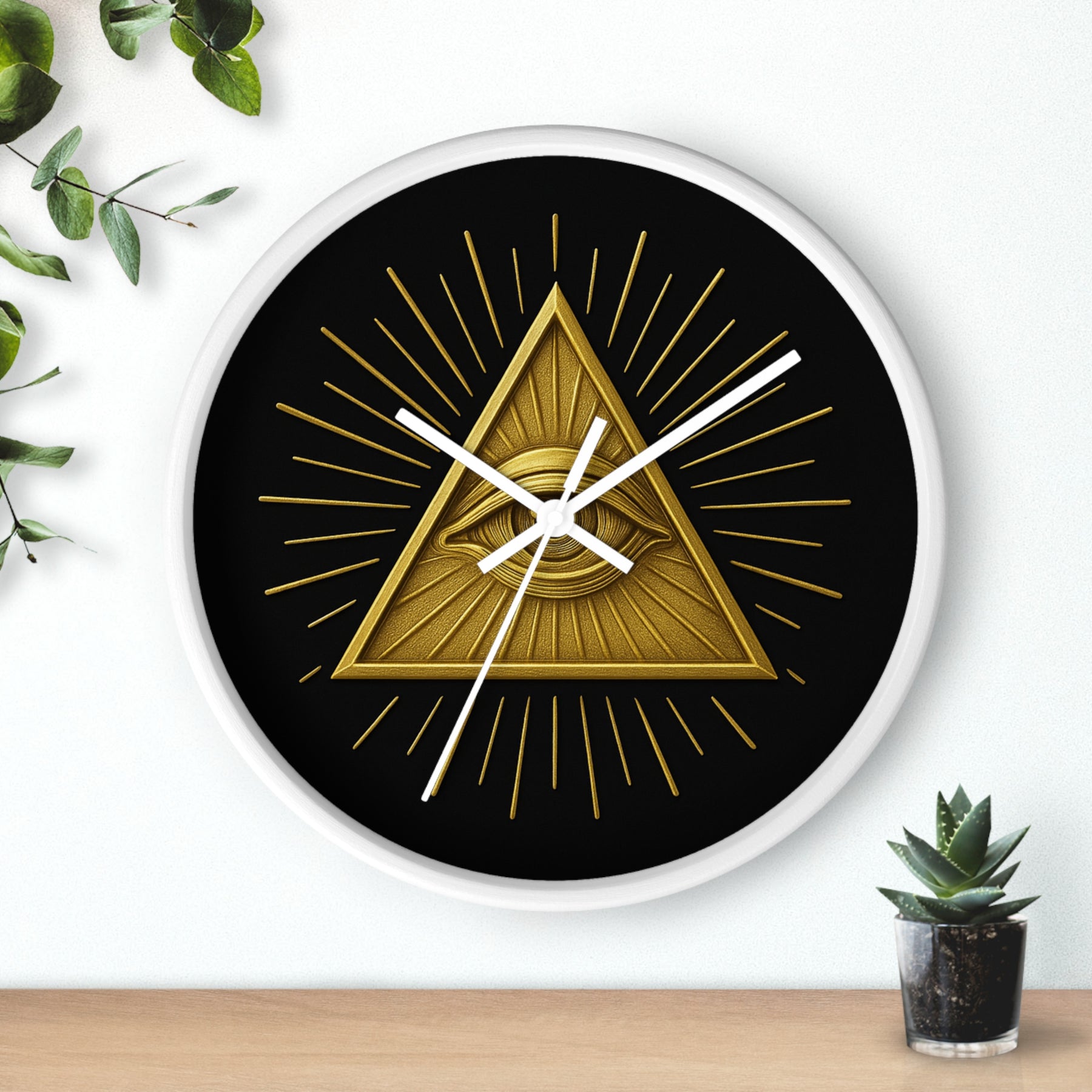 Eye of Providence Clock - Sacred Triangle Eye Emblem on Wooden Frame - Bricks Masons