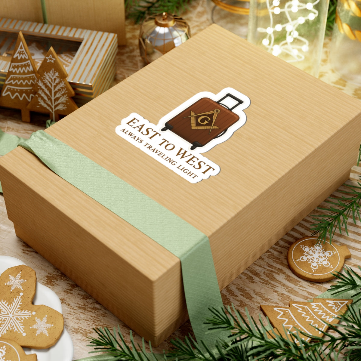 Master Mason Blue Lodge Sticker Decal – East to West Always Traveling Light - Bricks Masons