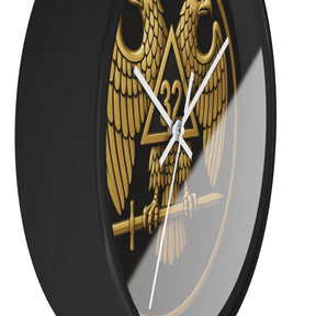 32nd Degree Scottish Rite Clock - Double Headed Eagle Emblem on Wood Frame - Bricks Masons