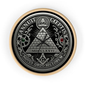 Master Mason Blue Lodge Clock - S&C with Pyramid & All Seeing Eye Latin Motto - Bricks Masons